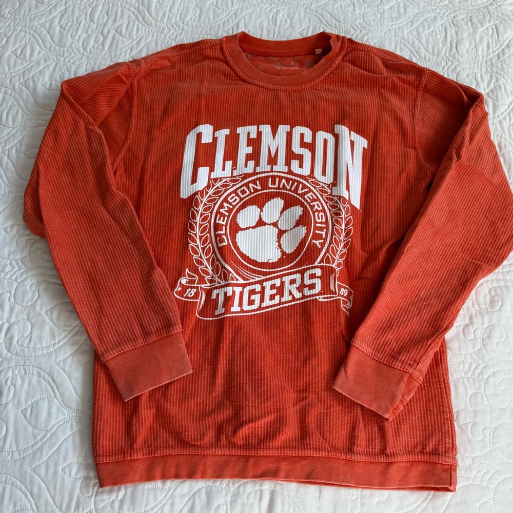 Clemson University Tigers Orange Long Sleeve Cotton Cord T-Shirt Unisex Med‎ EUC